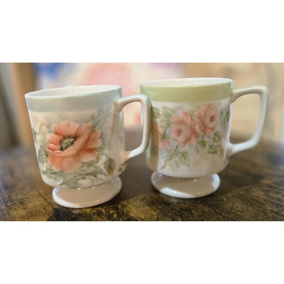 Vintage Hand Painted Porcelain Mugs with Pastel Flowers (set of 6) - Picture 5 of 10